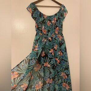 Toxik3 Open-Front Flutter Sleeve Off the Shoulder Flowy Vacation Beach Romper